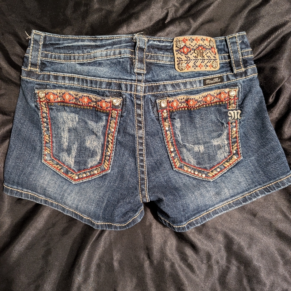 Miss Me Dark Blue Embellished Denim Shorts - Picture 2 of 3
